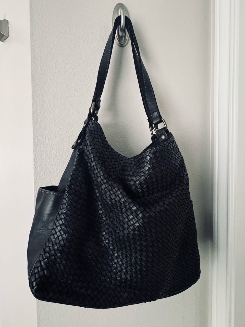 NWOT Handmade Italian Woven Leather Black Handbag
